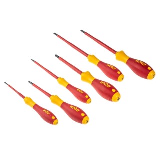 Wiha Insulated Pozidriv and Slotted Screwdriver Set, VDE SoftFinish Handle, 6-Piece 25477