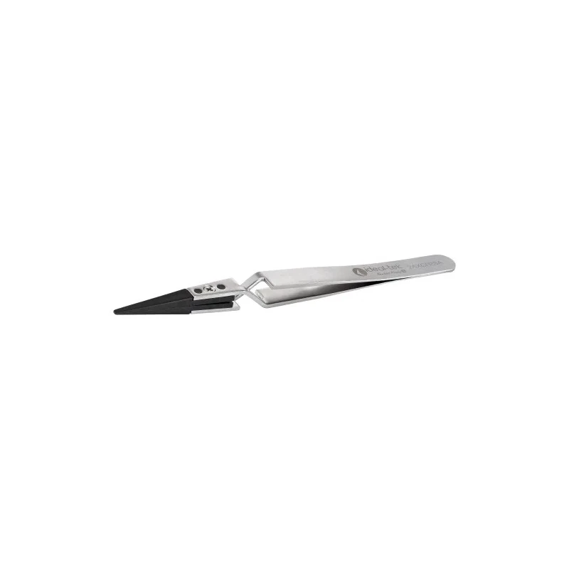 ideal-tek 130mm Carbon Fibre, Polyamide 66, Stainless Steel Straight, Round, Very Fine, Flat ESD Safe Tweezer 2AXCFR.SA.1