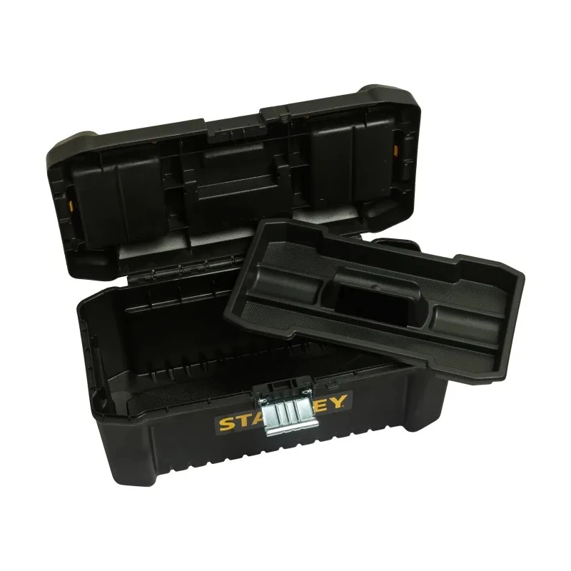 Stanley Plastic Tool Box 200mm Length 195mm Width 410mm Height Latch Lock Movable Tray Yellow Black STST1-75518