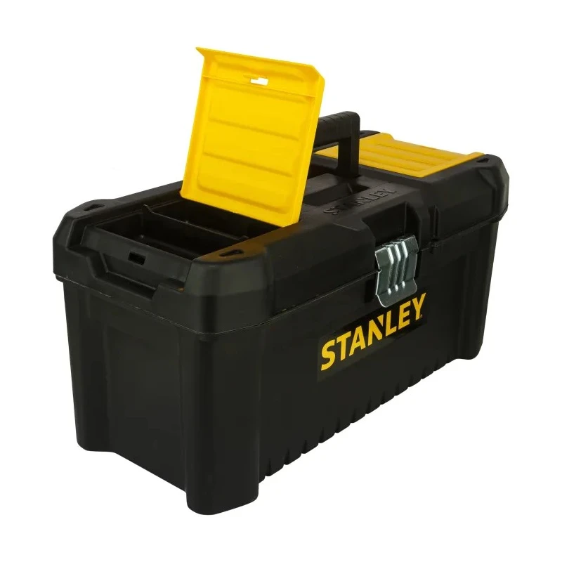 Stanley Plastic Tool Box 200mm Length 195mm Width 410mm Height Latch Lock Movable Tray Yellow Black STST1-75518