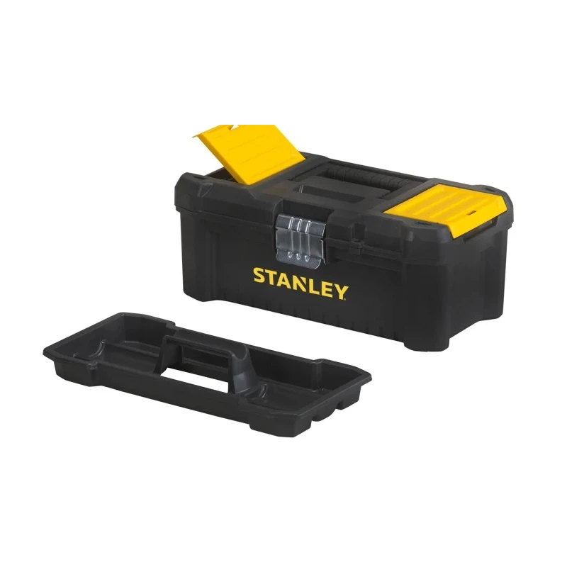 Stanley Plastic Tool Box 200mm Length 195mm Width 410mm Height Latch Lock Movable Tray Yellow Black STST1-75518
