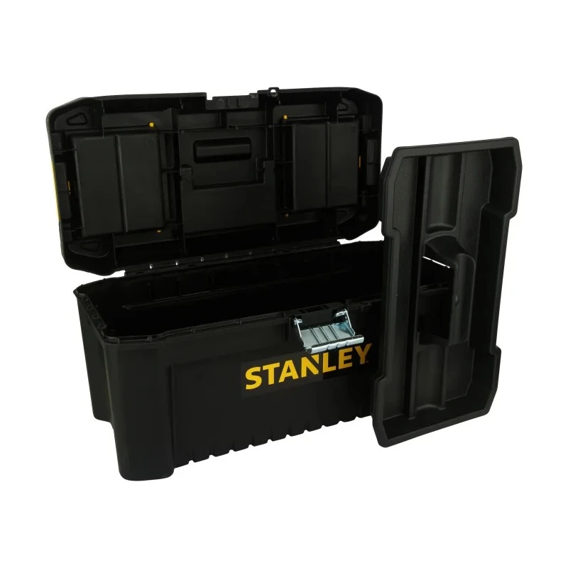 Stanley Plastic Tool Box 200mm Length 195mm Width 410mm Height Latch Lock Movable Tray Yellow Black STST1-75518