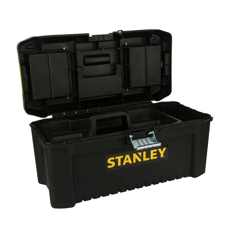 Stanley Plastic Tool Box 200mm Length 195mm Width 410mm Height Latch Lock Movable Tray Yellow Black STST1-75518