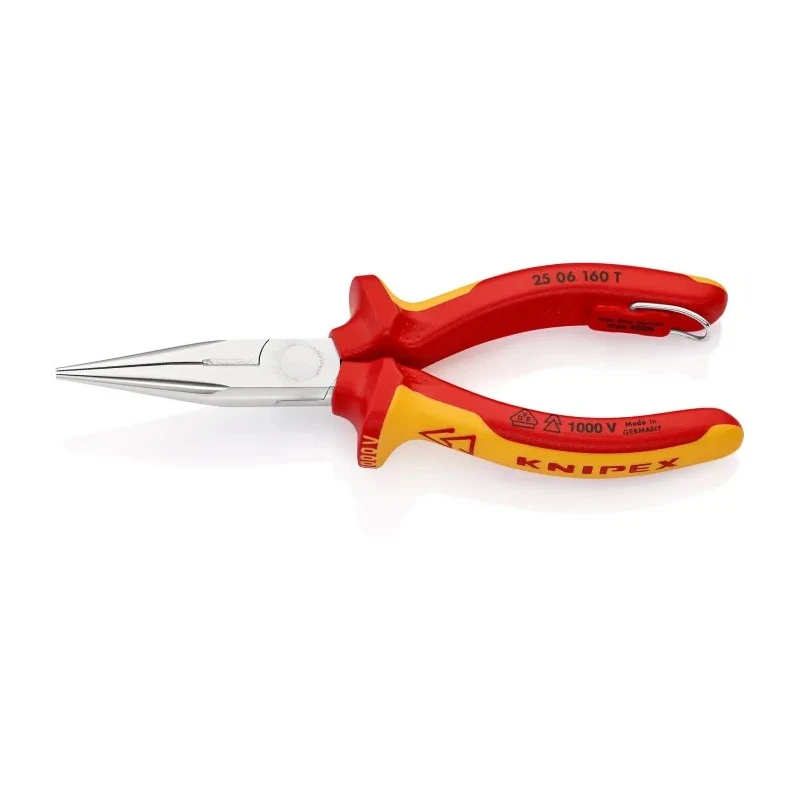 Knipex Insulated Comfort Grip Long Nose Plier 160mm Overall, 50mm Round Jaw, VDE 1000V Approved 25 06 160 T