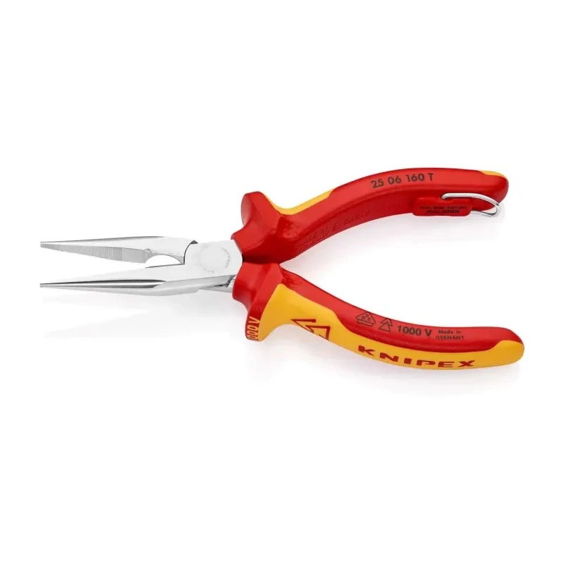 Knipex Insulated Comfort Grip Long Nose Plier 160mm Overall, 50mm Round Jaw, VDE 1000V Approved 25 06 160 T