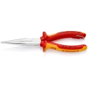 Knipex Long Nose Plier Round with Cutting Edge, 200mm Overall Length, 1000V VDE Certified, Chrome Finish 26 16 200 T