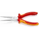 Knipex Long Nose Plier Round with Cutting Edge, 200mm Overall Length, 1000V VDE Certified, Chrome Finish 26 16 200 T
