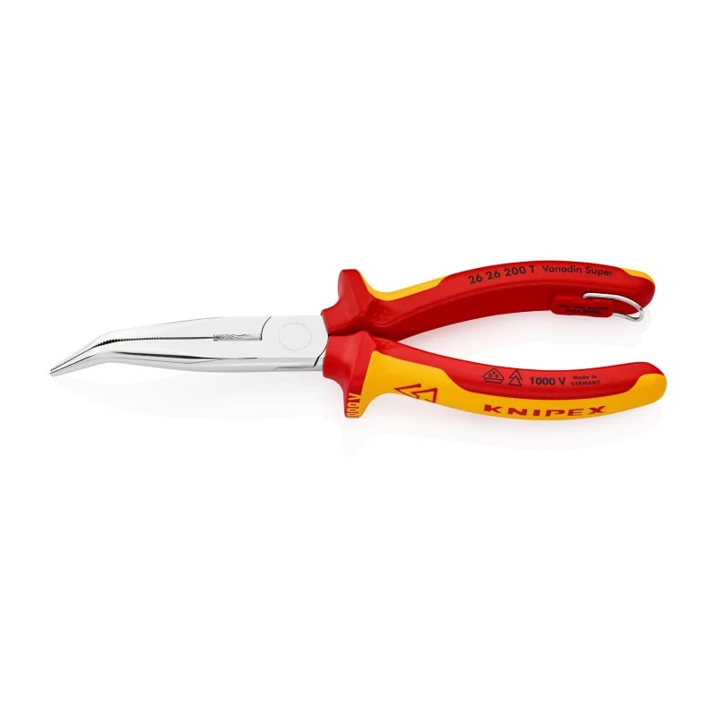 Knipex Insulated Comfort Grip 1-Piece Long Nose Plier Round Jaw 73mm, 200mm Overall VDE 1000V Approved 26 26 200 T