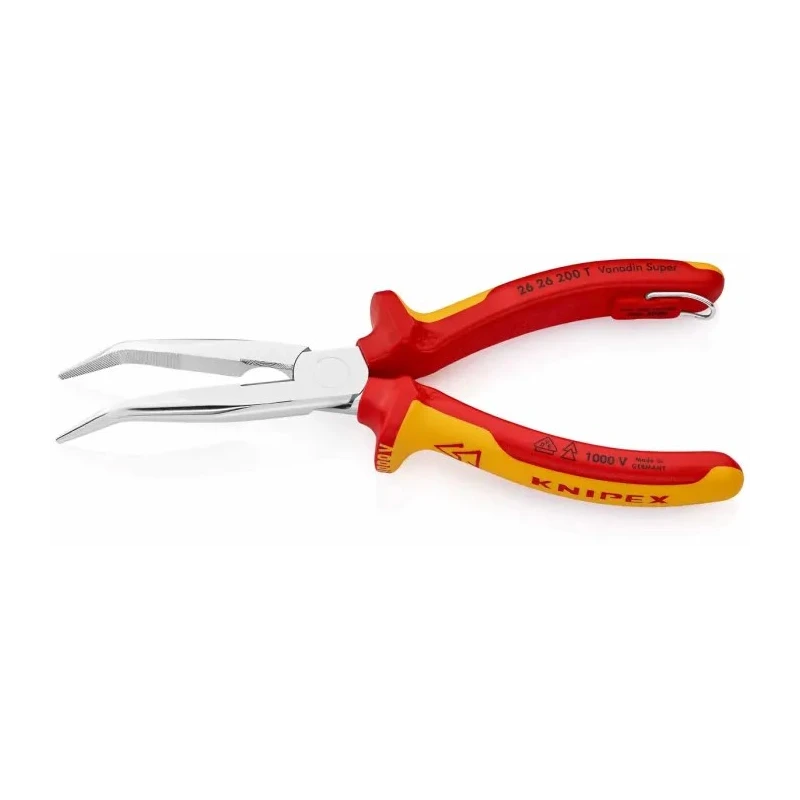 Knipex Insulated Comfort Grip 1-Piece Long Nose Plier Round Jaw 73mm, 200mm Overall VDE 1000V Approved 26 26 200 T