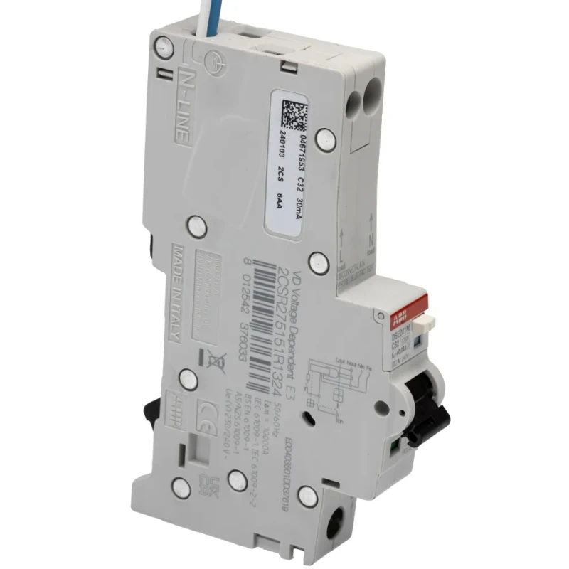 ABB Residual Current Circuit Breaker with Overload Protection 32A 1-Pole 30mA Trip Sensitivity Type C Thermal DSE201