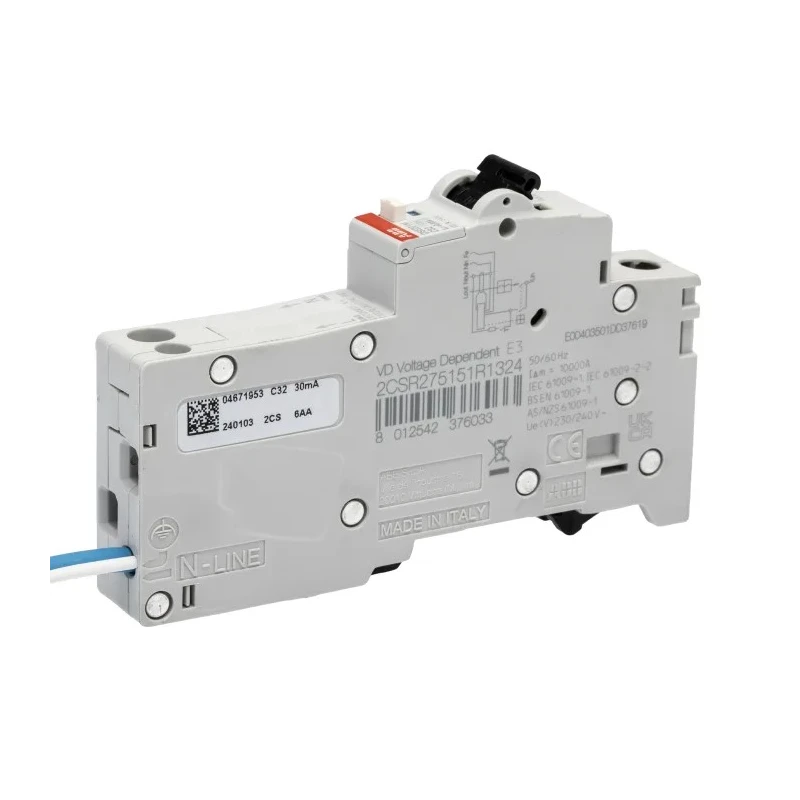 ABB Residual Current Circuit Breaker with Overload Protection 32A 1-Pole 30mA Trip Sensitivity Type C Thermal DSE201