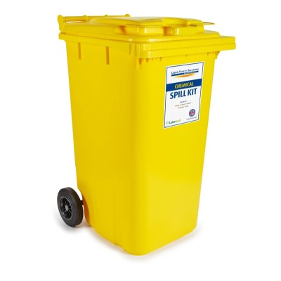 Lubetech Chemical Spill Kit 240 L Absorbent Capacity in Yellow Polyethylene Wheeled Bin 04-1240