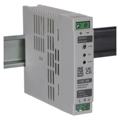 RS PRO Switched Mode DIN Rail Power Supply 264V AC Input 24.5V DC 650mA Output 15W 136-8303