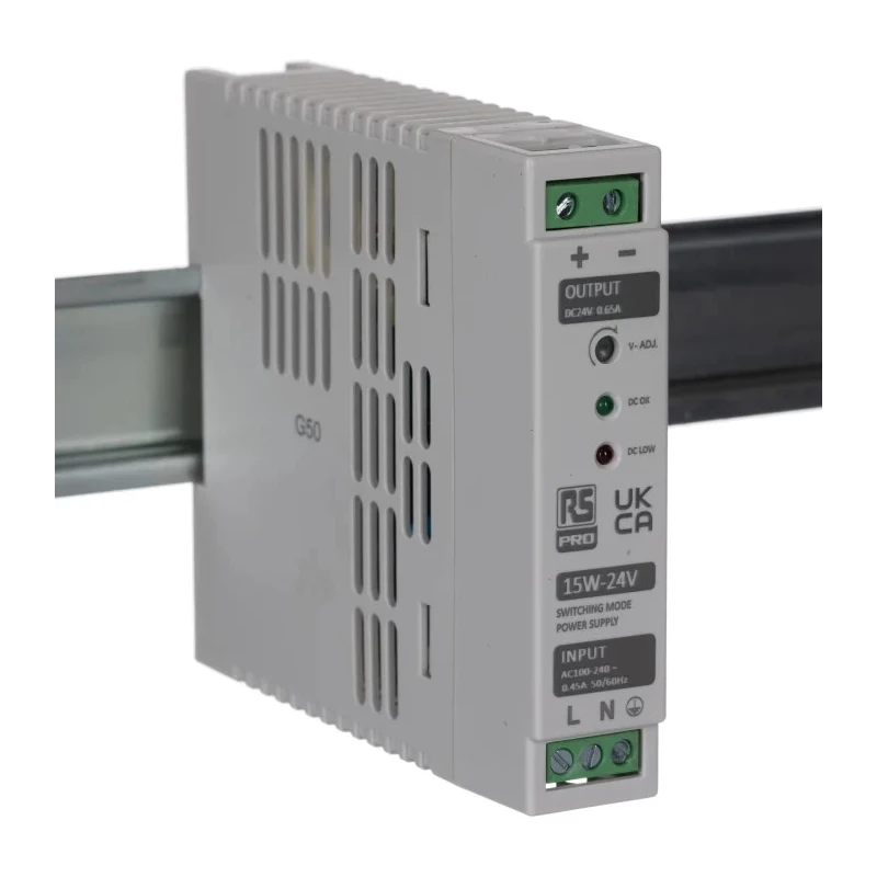 RS PRO Switched Mode DIN Rail Power Supply 264V AC Input 24.5V DC 650mA Output 15W 136-8303