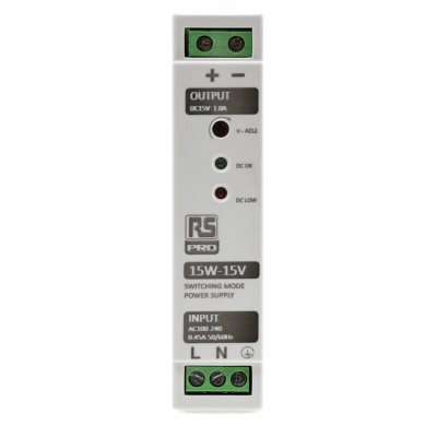 MEAN WELL RS PRO Switch Mode DIN Rail Power Supply 264V AC Input 15V DC 1A Output 15W 136-8302