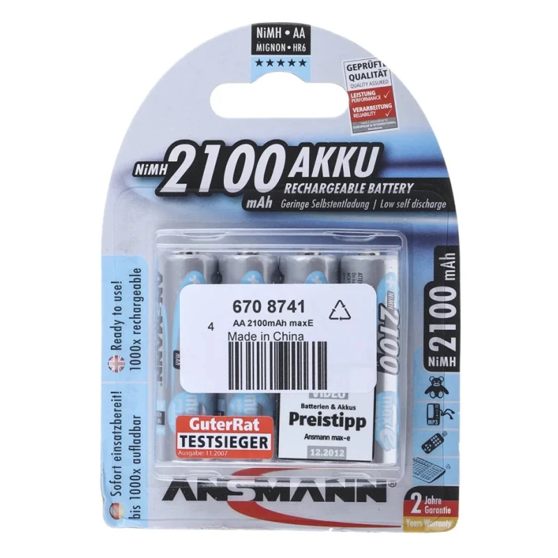 Ansmann Ansmann MaxE AA Nickel Metal Hydride Rechargeable Battery 1.2 V, 2.1 Ah, Pack of 4 5035052
