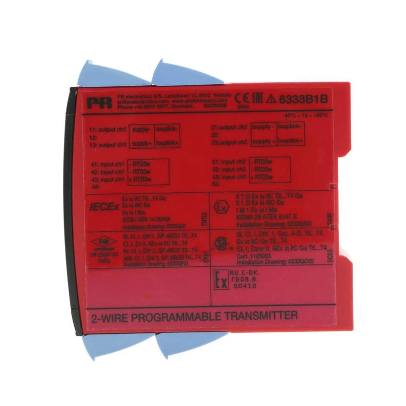 PR Electronics 2-Wire Programmable Temperature Transmitter RTD Input 4 to 20 mA Output 30V DC 85 °C -40 °C 6333B1B