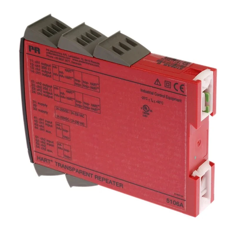 PR Electronics 5106A Series Transparent Repeater Current Input Output 4-20 mA Isolation 3.75kV AC DIN Rail Mount 5106AB2B