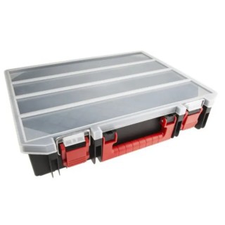 RS PRO 1 Cell Black, Red Polypropylene Compartment Box with Transparent Lid 91mm x 416mm x 336mm 136-8899