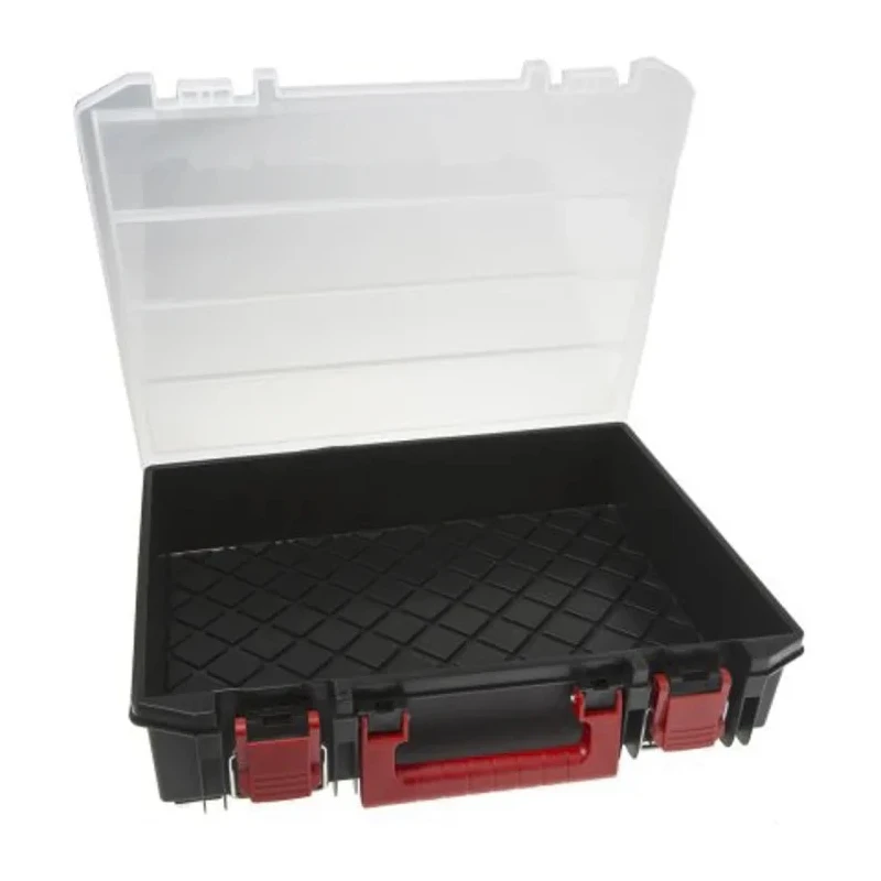 RS PRO 1 Cell Black, Red Polypropylene Compartment Box with Transparent Lid 91mm x 416mm x 336mm 136-8899