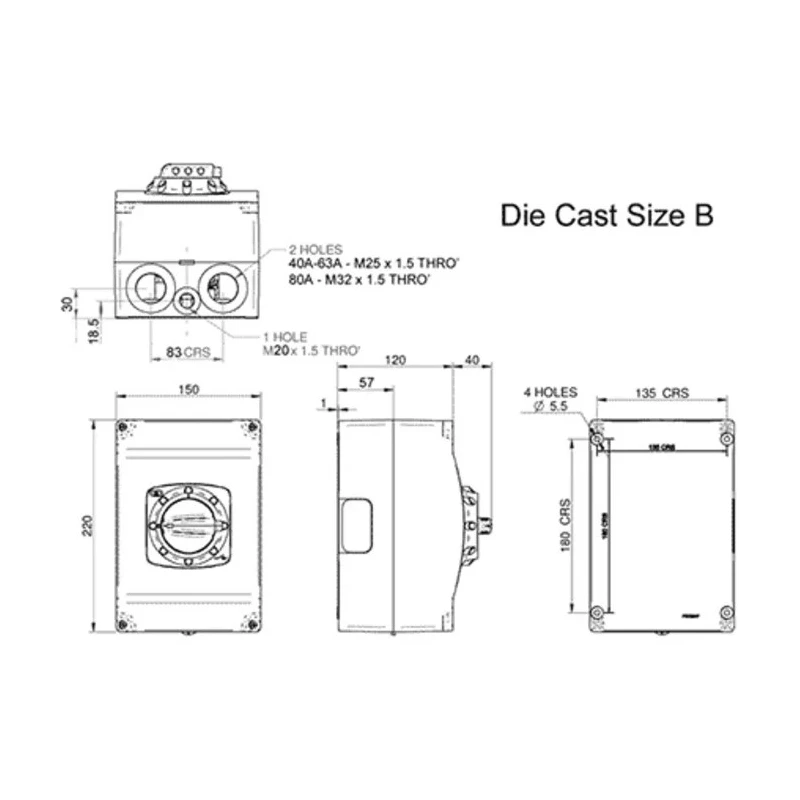 Craig & Derricott 3-Pole DIN Rail Isolator Switch IP65 63A 11 kW SDDG633N