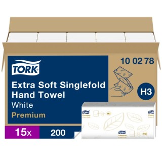Tork QuickDry Extra Soft Premium Folded Paper Towel, White, 2 Ply, 115 x 226 mm Sheet Size, 200 Sheets 100278