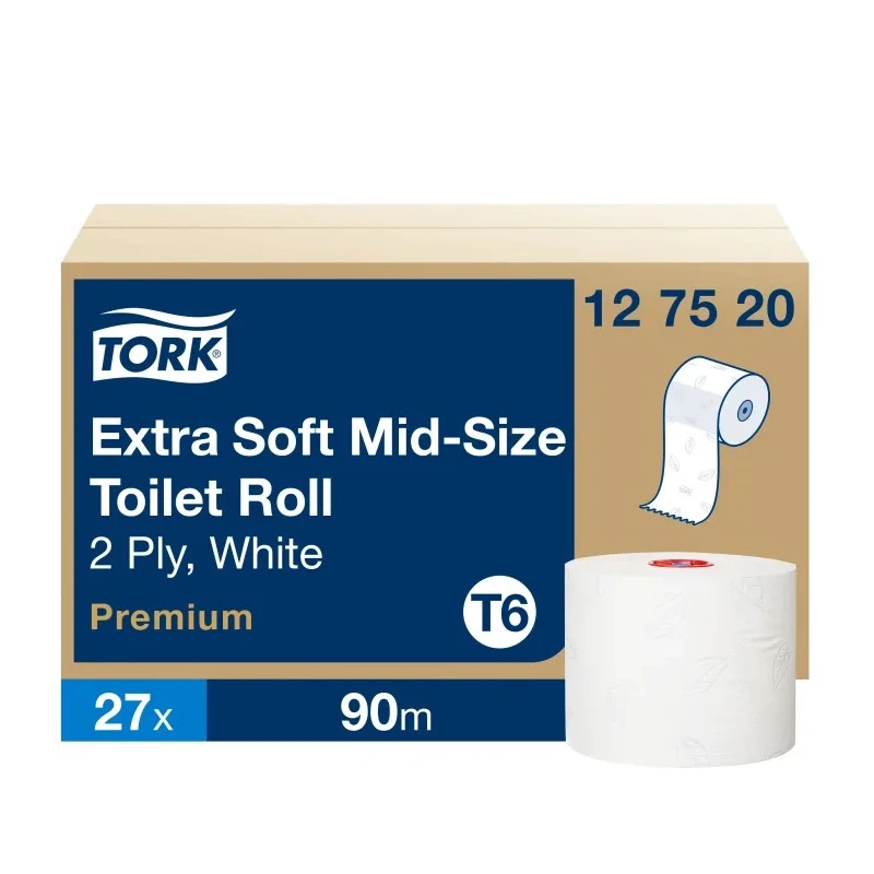 Tork Toilet Roll 2-Ply 132mm Roll Diameter 27 Rolls Mid Size 90m Length 127520