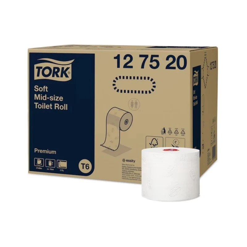 Tork Toilet Roll 2-Ply 132mm Roll Diameter 27 Rolls Mid Size 90m Length 127520