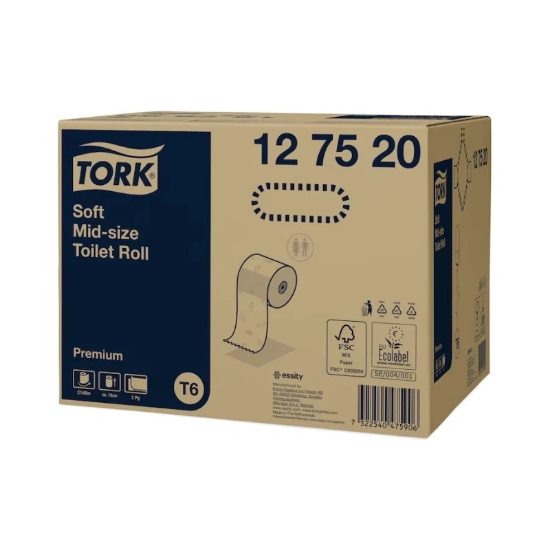 Tork Toilet Roll 2-Ply 132mm Roll Diameter 27 Rolls Mid Size 90m Length 127520