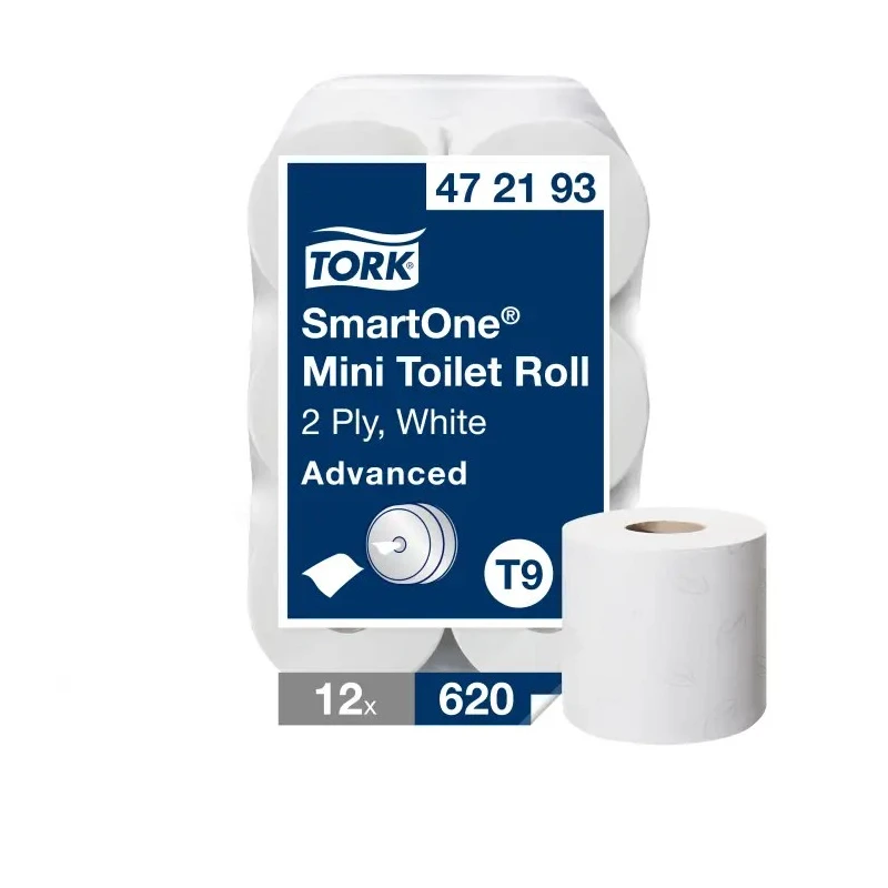 Tork SmartOne Advanced Toilet Roll 12 Rolls, 2-Ply, Mini Size, 620 Sheets per Roll, Core Diameter 44mm, Roll Diameter 472193