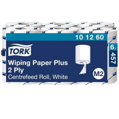 Tork 2 Ply White Wiping Paper Plus Roll Paper Towel, 160 m x 194 mm, 457 Sheets 101260
