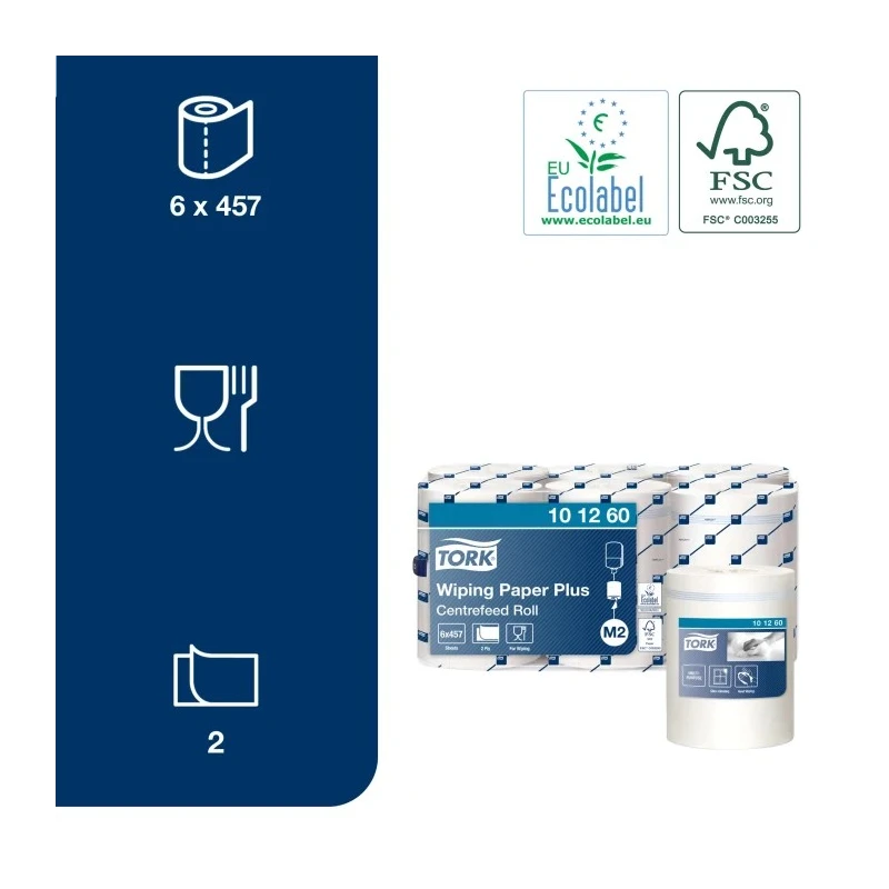 Tork 2 Ply White Wiping Paper Plus Roll Paper Towel, 160 m x 194 mm, 457 Sheets 101260