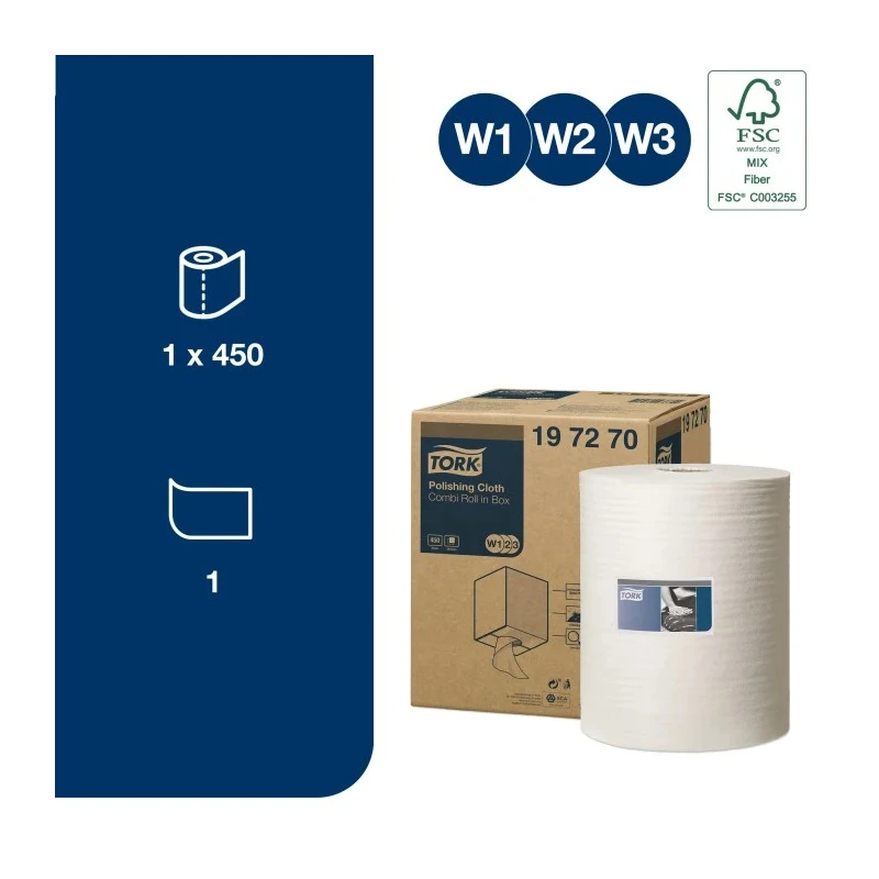 Tork Dry Multi-Purpose Wipe Roll 171 m x 315 mm White Single Use 450 Per Pack 197270