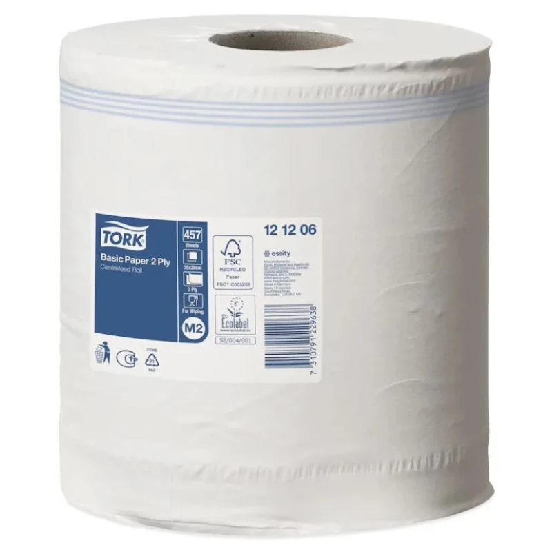 Tork Centrefeed Roll Paper Towel 2-Ply White 160 m x 200 mm Sheet Size, 457 Sheets 121206