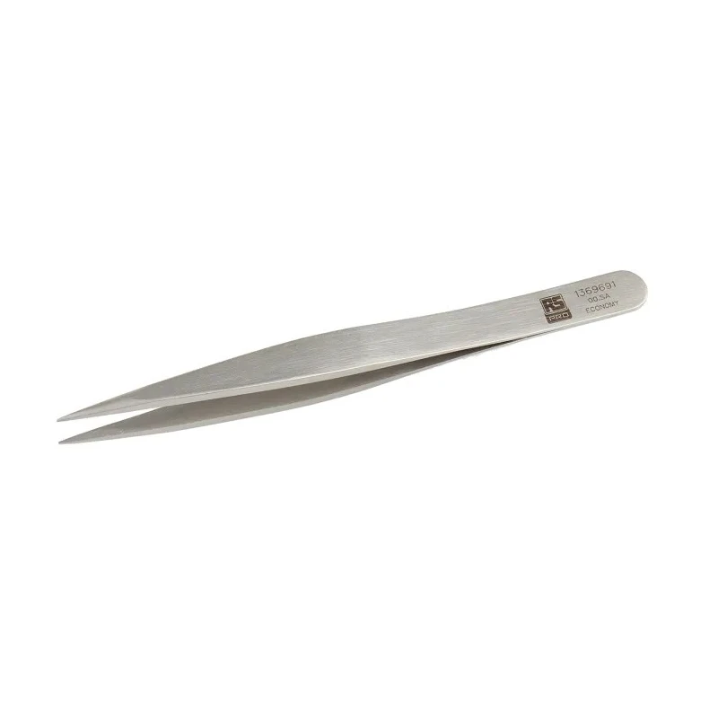 RS PRO Stainless Steel Flat Tweezer 120mm, Anti-Magnetic, Anti-Acid 136-9691