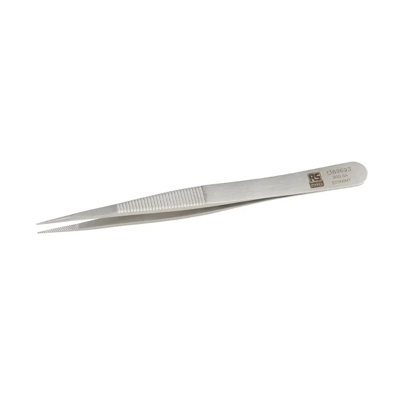 RS PRO 120mm Stainless Steel Serrated Tweezer 136-9693