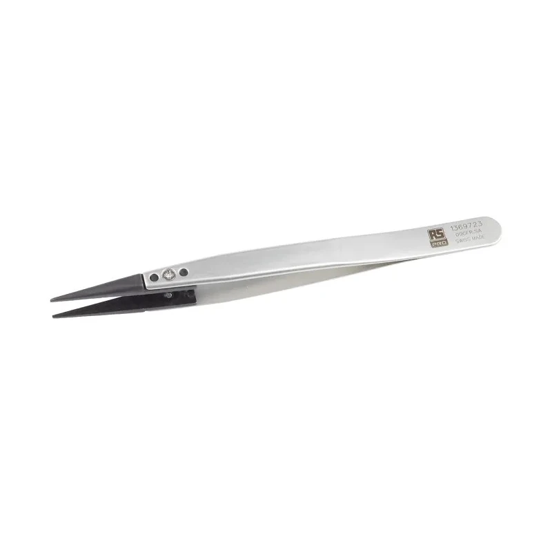 RS PRO 130mm Stainless Steel Flat ESD Safe Tweezer 136-9723