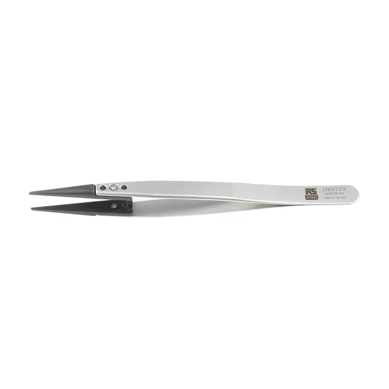 RS PRO 130mm Stainless Steel Flat ESD Safe Tweezer 136-9723