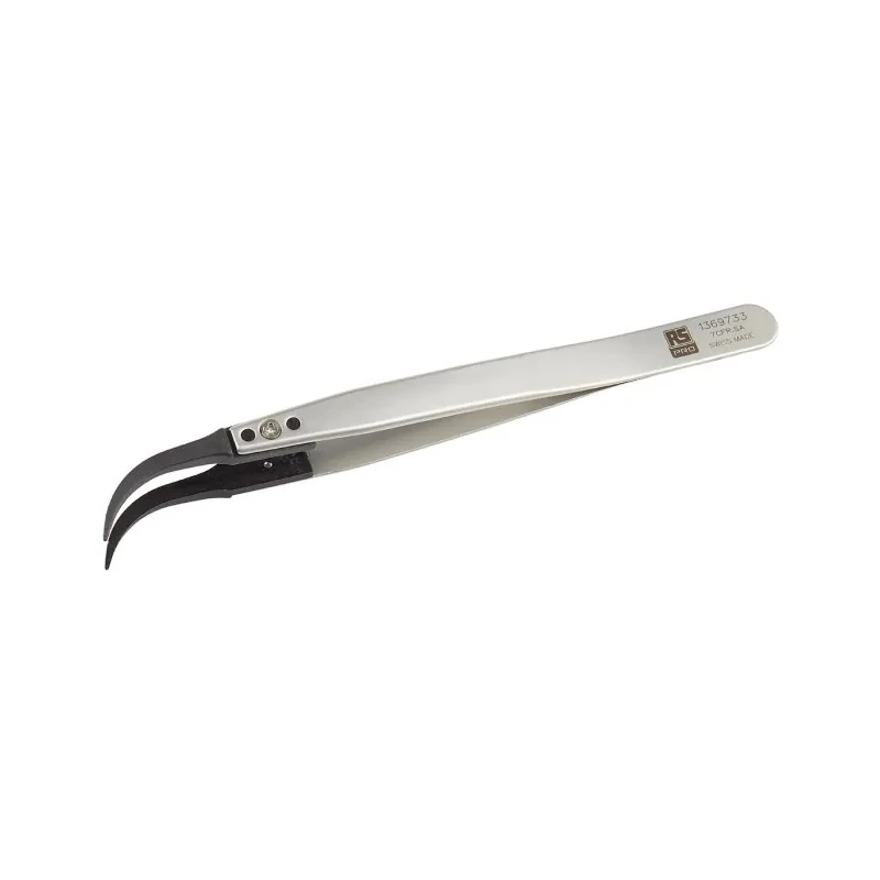 RS PRO 130mm Stainless Steel Curved Very Fine ESD Safe Tweezer 136-9733