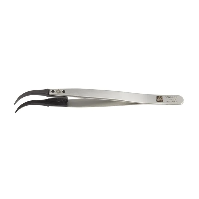 RS PRO 130mm Stainless Steel Curved Very Fine ESD Safe Tweezer 136-9733