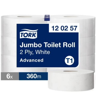 Tork Toilet Roll 2-Ply Jumbo Size 1800 Sheets per Roll, 59mm Core Diameter, 6 Rolls 120257