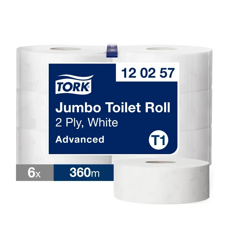 Tork Toilet Roll 2-Ply Jumbo Size 1800 Sheets per Roll, 59mm Core Diameter, 6 Rolls 120257