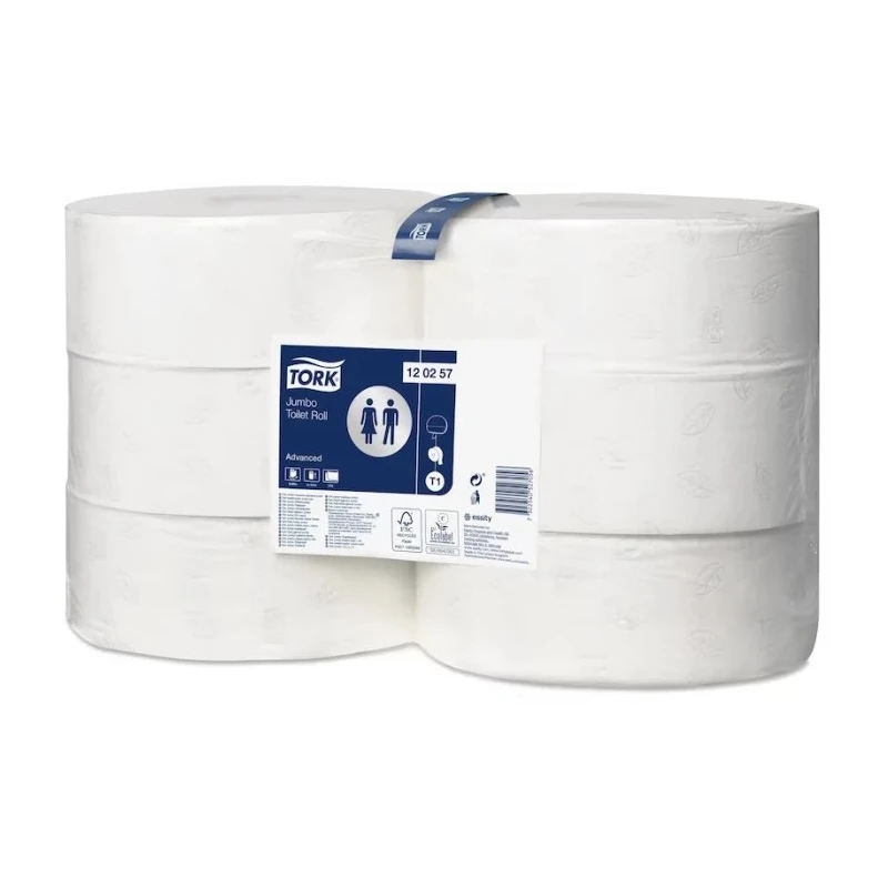 Tork Toilet Roll 2-Ply Jumbo Size 1800 Sheets per Roll, 59mm Core Diameter, 6 Rolls 120257