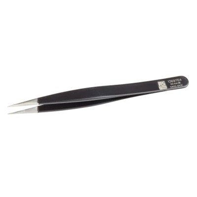 RS PRO 120mm Stainless Steel Flat ESD Safe Tweezer 136-9764