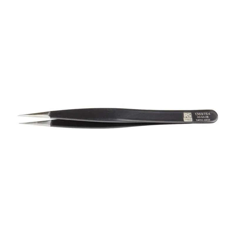 RS PRO 120mm Stainless Steel Flat ESD Safe Tweezer 136-9764