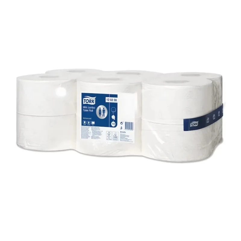 Tork Toilet Roll 12 Rolls of 850 Sheets 2-Ply Mini Jumbo, White, 59 mm Core Diameter 120238