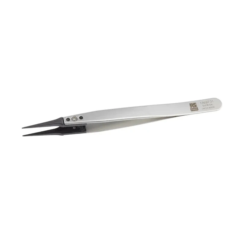 RS PRO 130mm Stainless Steel Sharp Very Fine Straight ESD Safe Tweezer 136-9731
