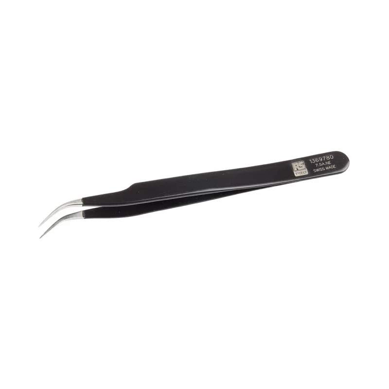 RS PRO 120mm Stainless Steel Fine, Curved ESD Safe Tweezer 136-9780