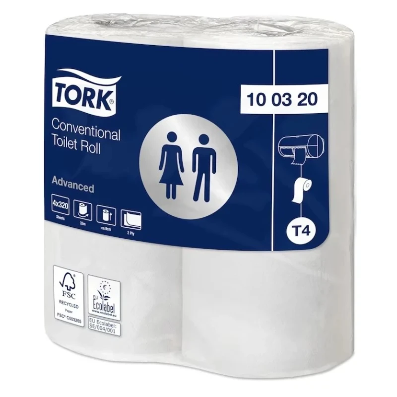 Tork Toilet Roll 36 Rolls of 320 Sheets 2-Ply Conventional Size 44mm Core Diameter 110mm Roll Diameter 100320