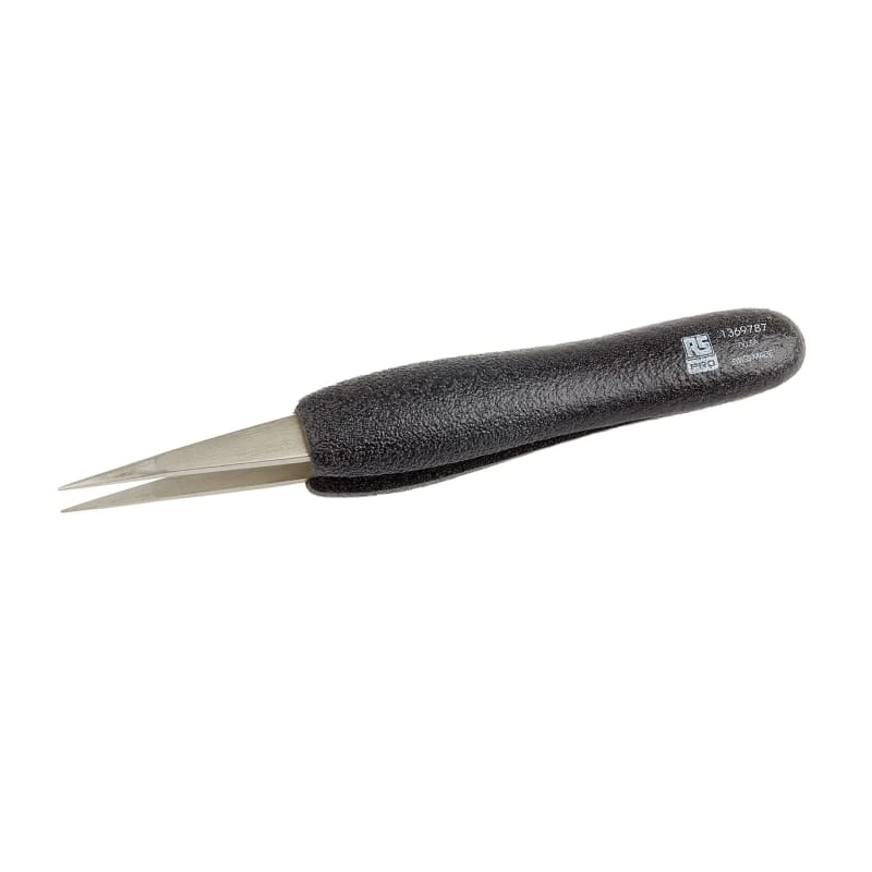 RS PRO 125mm Stainless Steel Flat ESD Safe Tweezer 136-9787